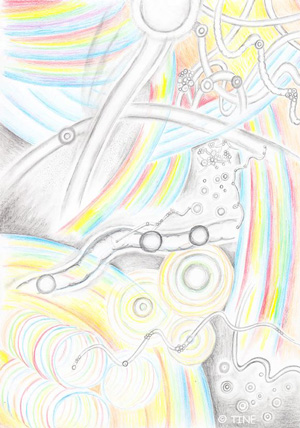 Tine from Germany: Circles of the air in the sunlight - view through my eyelashes in the backlight (A4, colored pencils + pencil), August 2020.