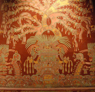 The world tree grows out of the head of the Great Goddess of Teotihuacán.